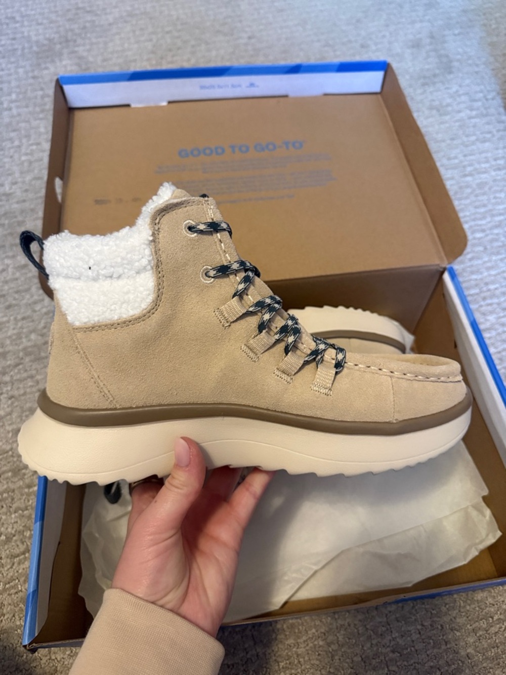 Women's Beige Sherpa-Lined Ankle Boots - Picture 3 of 6